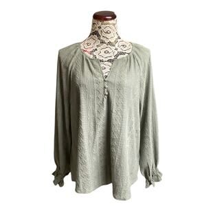 Frye Women's Textured Long Sleeve Peasant Blouse in sea green